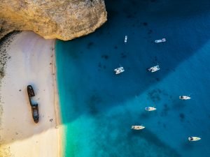 blue water and sand on Greek beach