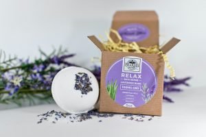 cbd bath bomb next to box