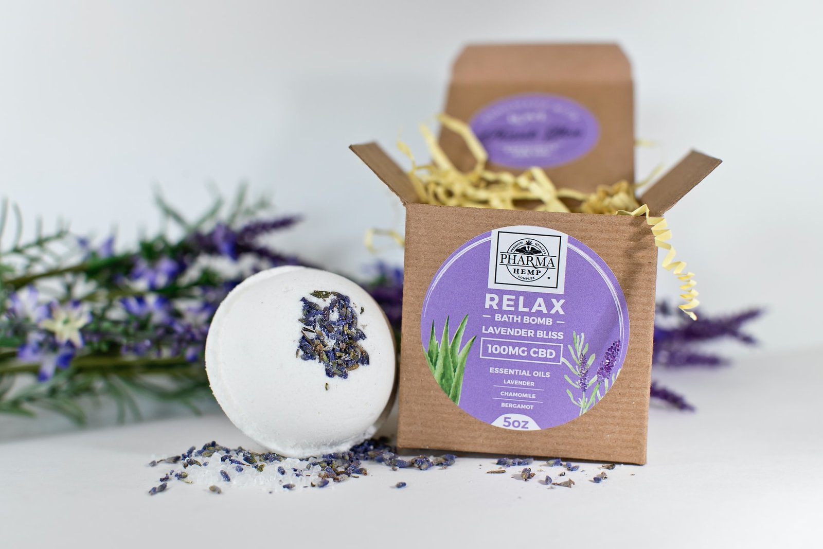 cbd bath bomb next to box