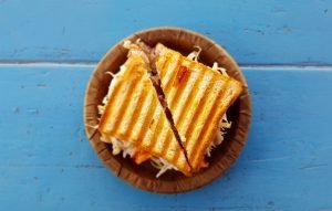 sandwich on a blue table