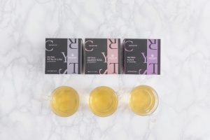 three cannabis tea glasses in a row